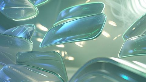 Futuristic glowing translucent panels in ethereal abstract space