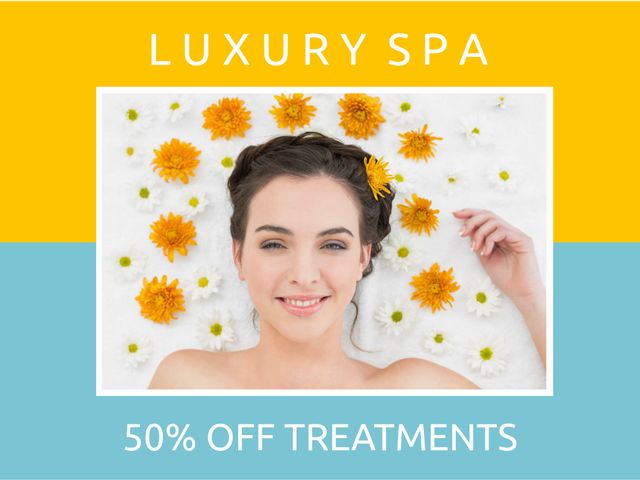 Relaxed Woman Surrounded by Flowers Promoting Luxury Spa - Download Free Stock Templates Pikwizard.com