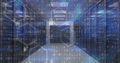 Data Processing in Modern Server Room with Binary Code Overlay - Download Free Stock Images Pikwizard.com