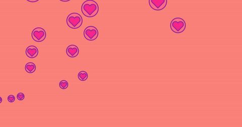 Floating Purple Hearts on Bright Orange Background