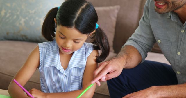 Father Helping Daughter with Art Homework at Home - Download Free Stock Images Pikwizard.com