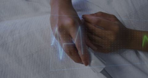 Senior woman hospitalized with digital cardiograph overlay