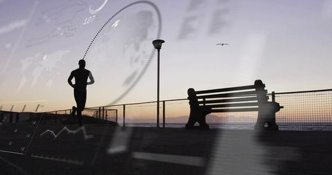 Jogging by Seaside with Data Visualizations on Sunrise
