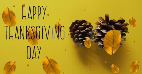 Happy Thanksgiving Day with Autumn Leaves on Yellow - Download Free Stock Images Pikwizard.com