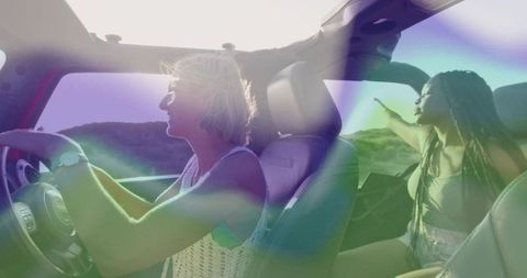 Joyful Drive in a Convertible Under the Sun