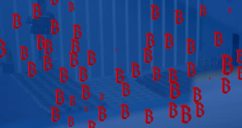 Moving Bitcoin Symbols on Blue Background