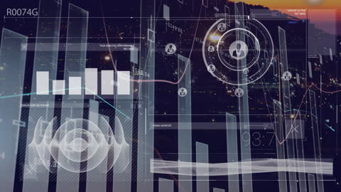 Futuristic Digital Interface Over City Nightscape