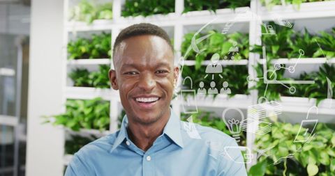 Businessman embracing digital trends in modern office environment