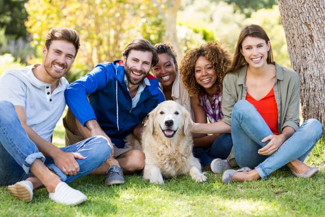 Diverse Group of Friends Enjoying Time with Dog Outdoors - Download Free Stock Photos Pikwizard.com