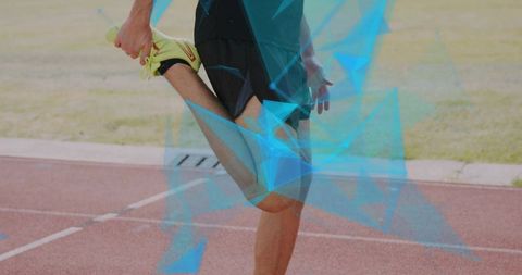Athlete stretching on running track with neon accents for endurance