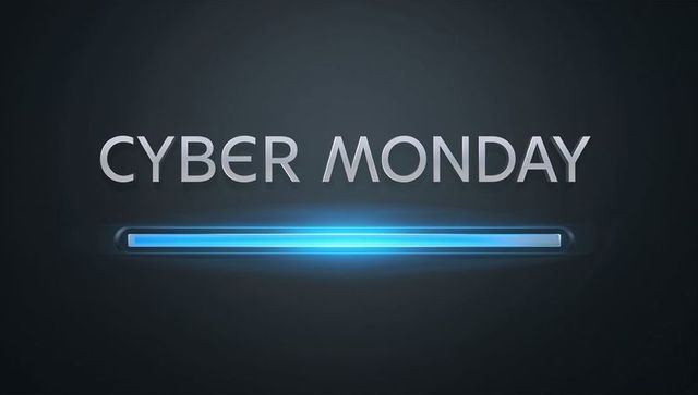 Cyber monday loading bar banner with electric blue glow and futuristic neon design
