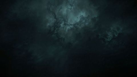 Ominous dark storm clouds swirling above