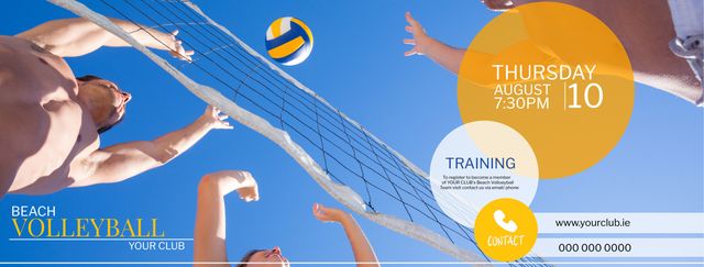 Beach Volleyball Event Banner with Contact Information and Training Details - Download Free Stock Templates Pikwizard.com