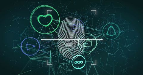 Biometric fingerprint with digital icons on network interface