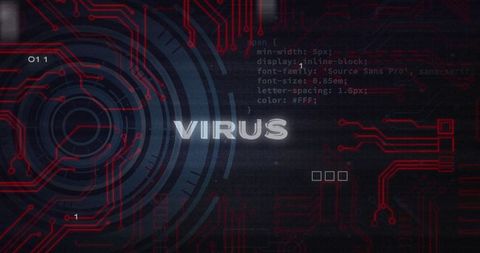 Digital Virus Warning on Futuristic Interface with Code Traces