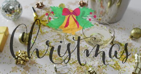 Festive Christmas Champagne Party Scene with Holiday Decorations