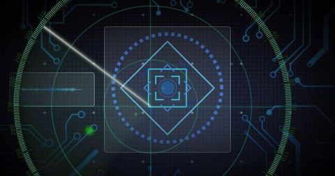 Futuristic digital interface with target reticle and sweep beam