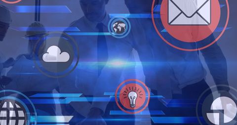 Abstract Business Innovation with Digital Icons and Diverse Team - Download Free Stock Images Pikwizard.com