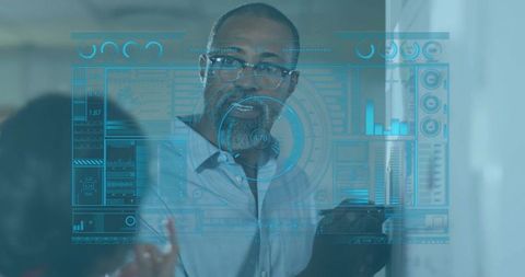 Tech Professional Presenting Holographic Data Visualization