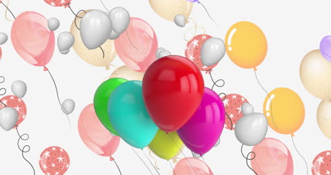 Multicolored Balloons Floating Against White Background for Celebrations