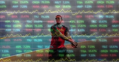 Volleyball Player Engaged With Dynamic Digital Financial Data