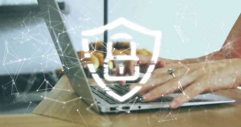 Hand Typing with Cyber Security Icon Overlay Portrait - Download Free Stock Images Pikwizard.com