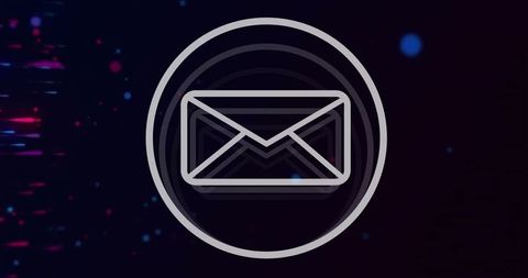 Futuristic digital envelope icon on cyberpunk interface
