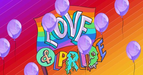 Colorful Pride Celebration Banner with Rainbow Love Signs