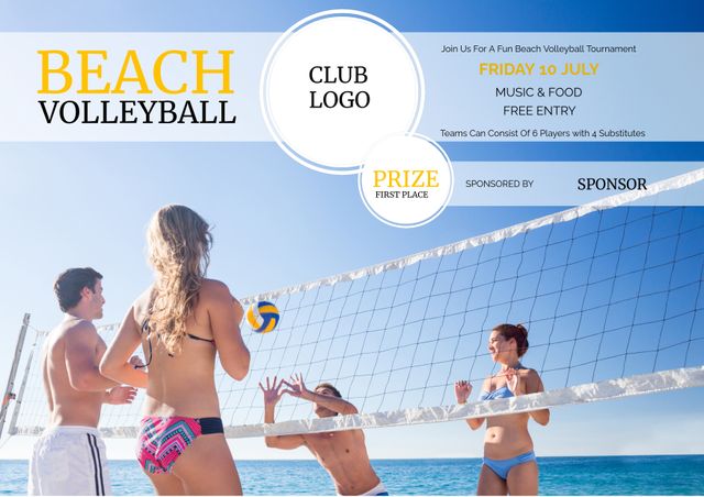 Summer Beach Volleyball Tournament Invitation Featuring Players - Download Free Stock Templates Pikwizard.com