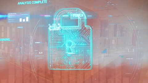 Digital Lock Icon Representing Cyber Security in Data Center