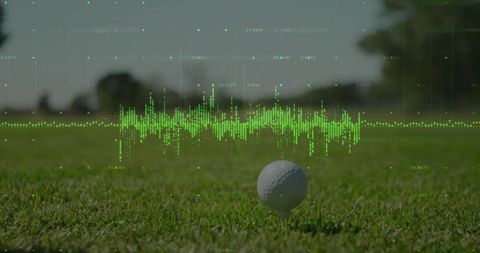 Golf Ball with Digital Waveform Overlay on Green Course
