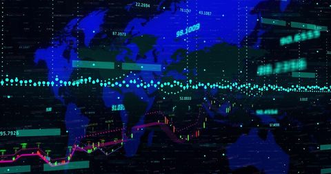 Global Data Processing with Financial Charts and World Map - Download Free Stock Images Pikwizard.com