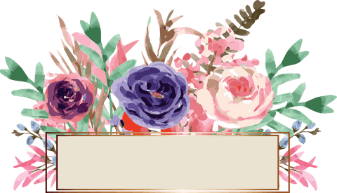 Floral bouquet and elegant banner on transparent background