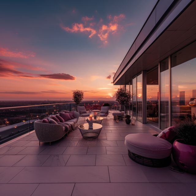 Luxury rooftop terrace with stunning city sunset view - Download Free Stock Images Pikwizard.com