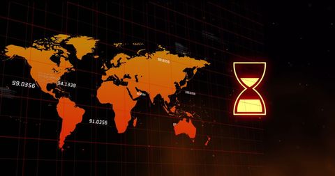Digital World Map with Egg Timer and Data Markers - Download Free Stock Images Pikwizard.com