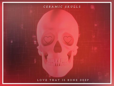 ceramic skull with heart eyes symbolizing gothic romance - Download Free Stock Templates Pikwizard.com