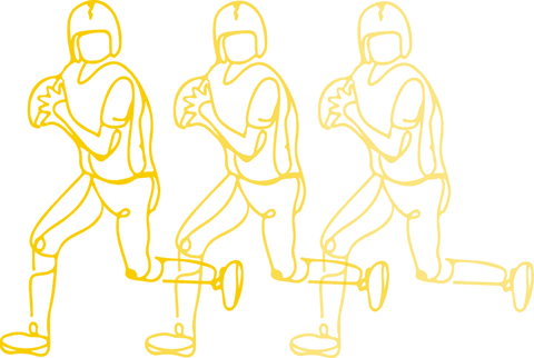 Three Football Players in Throwing Motion, Transparent Style Sketch