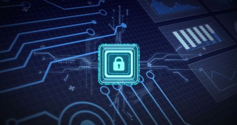 Digital Cybersecurity Concept with Glowing Lock and Circuitry