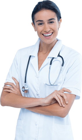 smiling female doctor standing with crossed arms on transparent background - Download Free Stock Videos Pikwizard.com
