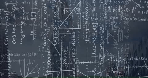 Mathematical Formulas Overlaid on Cityscape Background