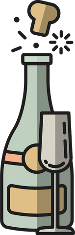 Transparent champagne celebration with glass and cork icon