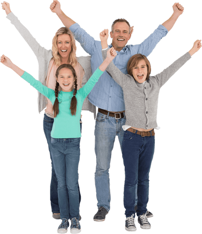 Happy Family Posing with Upright Transparent Cheerful Stance