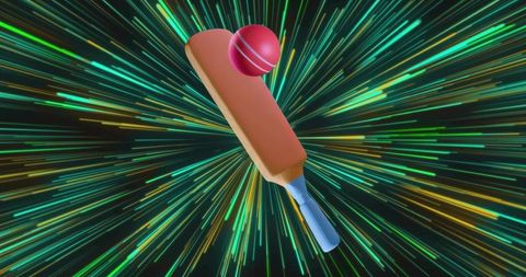 Futuristic neon cricket bat and ball in dynamic energy burst motion graphics concept