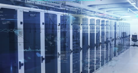 Futuristic Data Center with Digital Math Overlay
