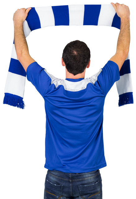 Transparent person holding blue and white soccer scarf - Download Free Stock Videos Pikwizard.com