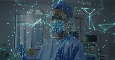Futuristic technology in surgery: surgeon analyzing holographic display
