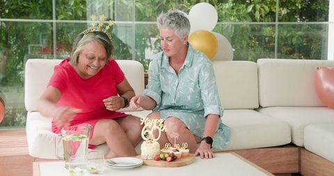 Senior Couple Celebrating Cozy Birthday Moment together