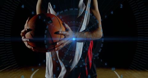 Basketball Player in Digital Futuristic Environment
