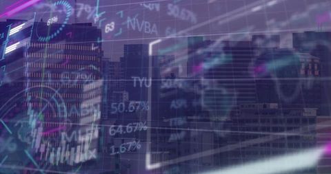 Futuristic Urban Business District with Neon Data Overlays - Download Free Stock Images Pikwizard.com