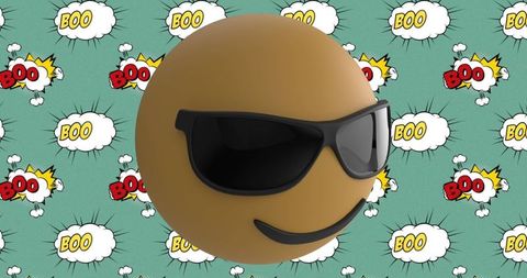 Cool Sunglasses Face Emoji on Comic Boom Background